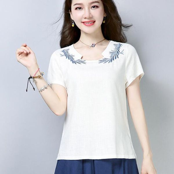women's blouses & shirts vintage embroidery women summer short sleeve casual cotton linen blouse plus size blusas mujer, White
women's blouses & shirts vintage embroidery women summer short sleeve casual cotton linen blouse plus size blusas mujer, White