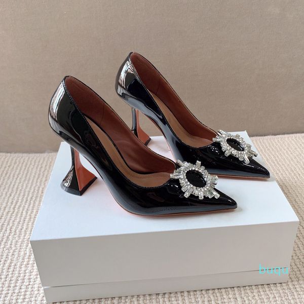 designer heels shoes water drill sunflower buckle 9.5cm fashion party wedding pointy toe pumps cowhide patent leather women shoe, Black
designer heels shoes water drill sunflower buckle 9.5cm fashion party wedding pointy toe pumps cowhide patent leather women shoe, Black