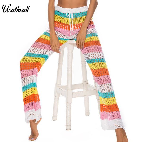 women's swimwear high waist loose colorful pants hollow out crochet long women trousers beach wear bikini cover up casual, White;black
women's swimwear high waist loose colorful pants hollow out crochet long women trousers beach wear bikini cover up casual, White;black