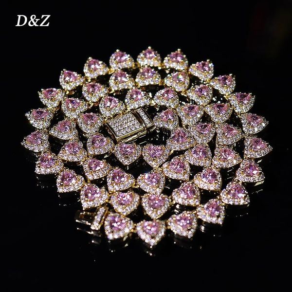 Â d&z 7mm heart shape tennis chain choker necklace in rose gold iced out cz stones female fashion statement jewelry birthday gift, Golden;silver
 d&z 7mm heart shape tennis chain choker necklace in rose gold iced out cz stones female fashion statement jewelry birthday gift, Golden;silver