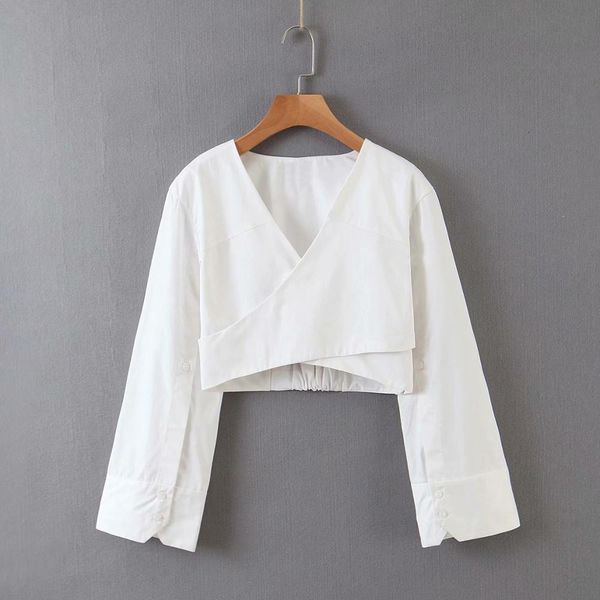 2021 women cross v neck white 100% cotton color short casual smock blouse ladies chic long sleeve backless shirts femininas crop
2021 women cross v neck white 100% cotton color short casual smock blouse ladies chic long sleeve backless shirts femininas crop