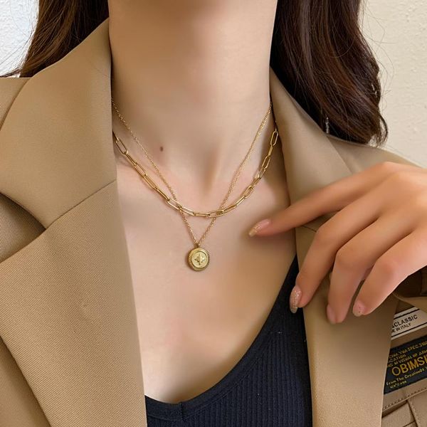 pendant necklaces stainless steel fashion vintage multi-layer coin chain choker necklace for women gold color portrait, Silver
pendant necklaces stainless steel fashion vintage multi-layer coin chain choker necklace for women gold color portrait, Silver