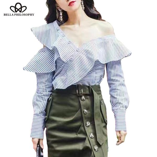 women's blouses & shirts philosophy 2021 spring summer irregular off shoulder ruffles long sleeve striped women blouse shirt blue whit, White
women's blouses & shirts philosophy 2021 spring summer irregular off shoulder ruffles long sleeve striped women blouse shirt blue whit, White