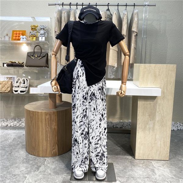 women's two piece pants brand original design 2021 fashion ink painting high waist loose drape casual pants+black slim split t shirt tw, White
women's two piece pants brand original design 2021 fashion ink painting high waist loose drape casual pants+black slim split t shirt tw, White