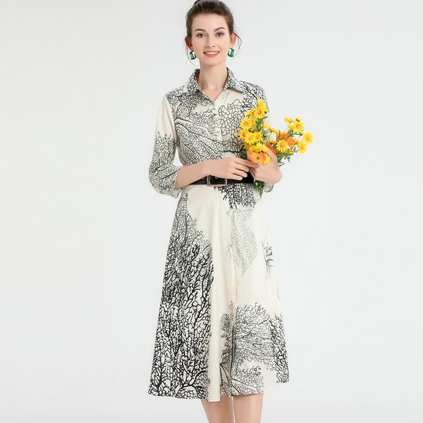 women's runway dress turn down collar printed 3/4 sleeves high street designer casual dresses vestidos, Black
women's runway dress turn down collar printed 3/4 sleeves high street designer casual dresses vestidos, Black