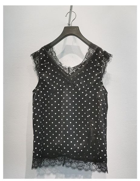 women's t-shirt ak spring and summer women dot lace stitching sleeveless loose shirt female trend, White
women's t-shirt ak spring and summer women dot lace stitching sleeveless loose shirt female trend, White