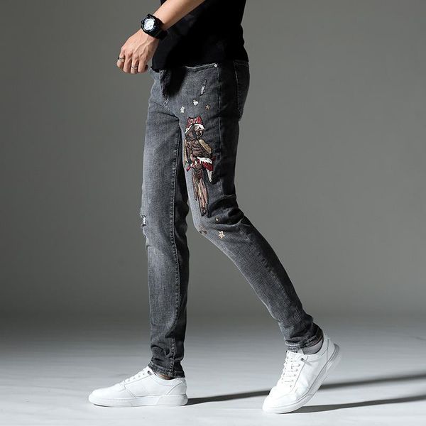 men's jeans parrot mens bird embroidered elastic skinny patch vintage black ripped hole denim pants drop, Blue
men's jeans parrot mens bird embroidered elastic skinny patch vintage black ripped hole denim pants drop, Blue