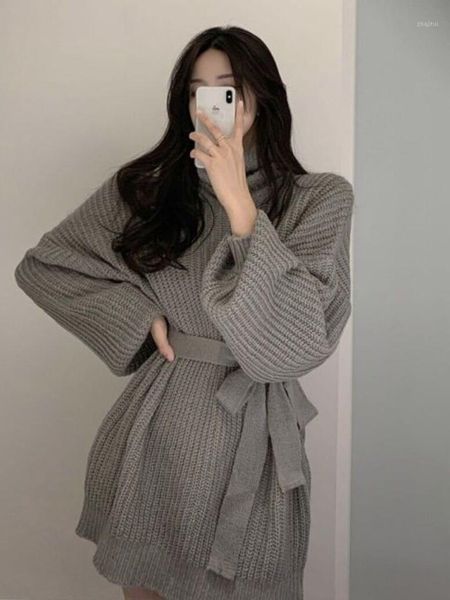 korea high neck loose sweater dress lace up women's sweaters, White;black
korea high neck loose sweater dress lace up women's sweaters, White;black