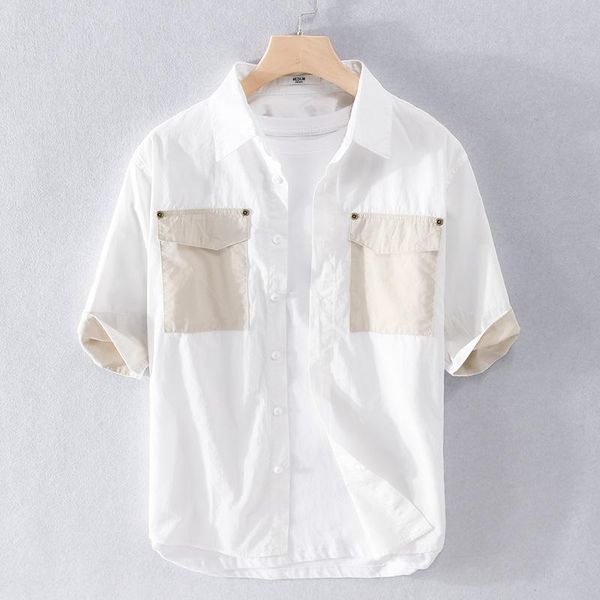 men's casual shirts summer short-sleeved lapel shirt youth pockets decorated with loose top, White;black
men's casual shirts summer short-sleeved lapel shirt youth pockets decorated with loose top, White;black