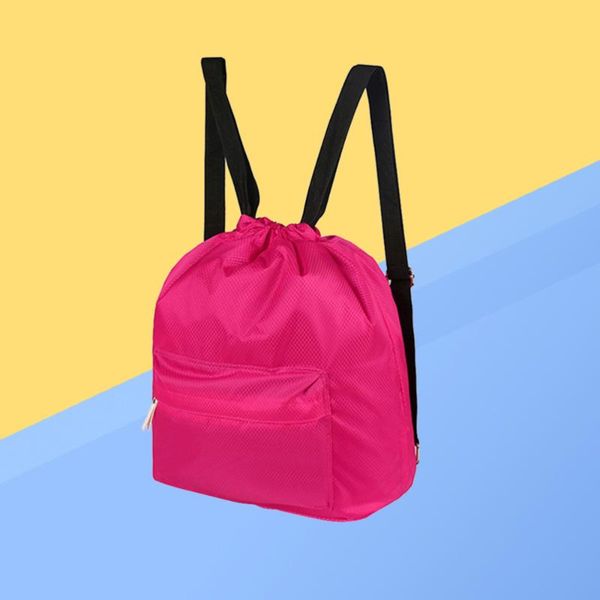 outdoor bags drawstring backpack waterproof sports for (rose red)