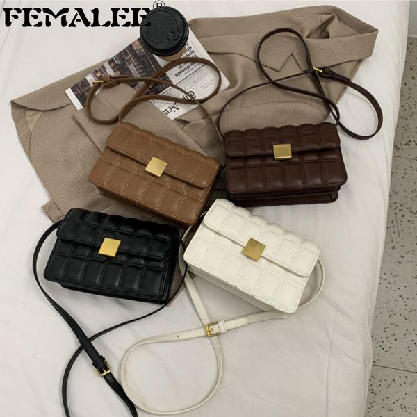 retro thread solid color small square bags women designer magnetic buckle lattice crossbody handbags simple sense fashion purses c0228