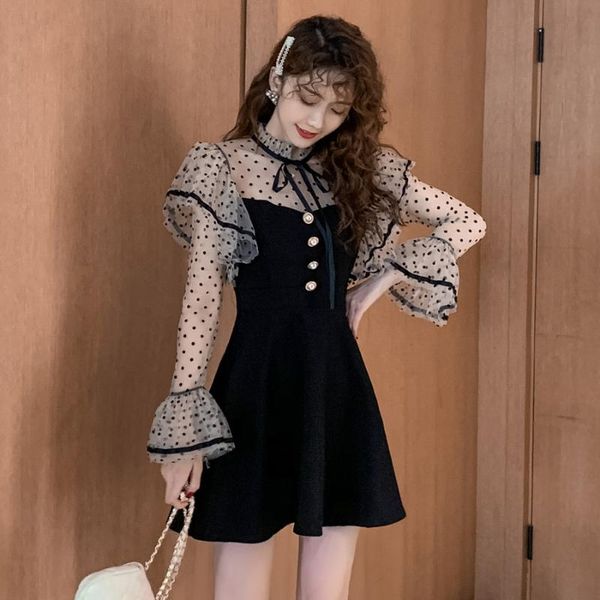 casual dresses spring and summer style vintage high waist dress mesh temperament retro french patchwork polka dot, Black;gray
casual dresses spring and summer style vintage high waist dress mesh temperament retro french patchwork polka dot, Black;gray