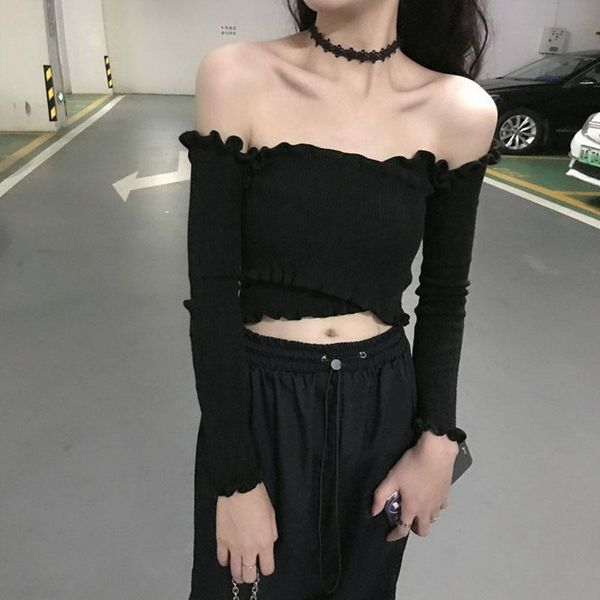women's t-shirt spring summer 2021 long sleeve crop knit women ruffles black white casual t-shirts basic off shoulder cross sexy
women's t-shirt spring summer 2021 long sleeve crop knit women ruffles black white casual t-shirts basic off shoulder cross sexy