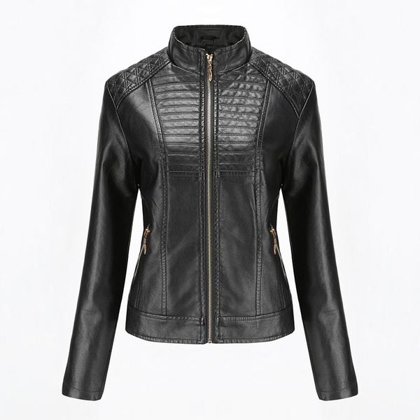 women's leather & faux plus size women autumn pu jacket slim solid female coats o neck office ladies outwear with zipper veste en cuir, Black
women's leather & faux plus size women autumn pu jacket slim solid female coats o neck office ladies outwear with zipper veste en cuir, Black