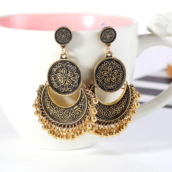 stud 2021 retro jhumka jhumki gypsy ethnic gold alloy carved round&crescent bell tassel drop earrings for women boho jewelry, Golden;silver
stud 2021 retro jhumka jhumki gypsy ethnic gold alloy carved round&crescent bell tassel drop earrings for women boho jewelry, Golden;silver
