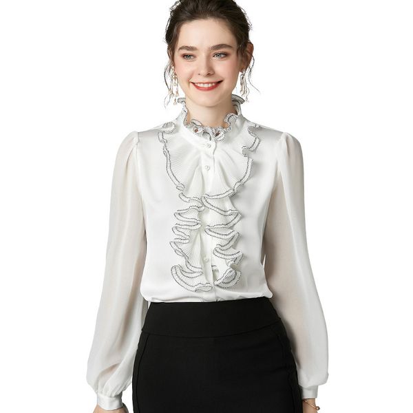 royal style retro shirt women loose loose ruffled pleated contrast stand-up collar lantern long-sleeved shirt silk top, White
royal style retro shirt women loose loose ruffled pleated contrast stand-up collar lantern long-sleeved shirt silk top, White