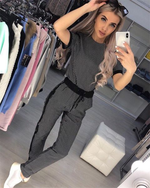 women's tracksuits 2021 promotion cotton polyester summer women fashion suits stripe hit color short-sleeved shirt + trousers two-piece, Gray
women's tracksuits 2021 promotion cotton polyester summer women fashion suits stripe hit color short-sleeved shirt + trousers two-piece, Gray