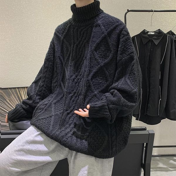 men's sweaters 2021 high neck warm sweater thick loose retro winter trend solid color simple striped pullover, White;black
men's sweaters 2021 high neck warm sweater thick loose retro winter trend solid color simple striped pullover, White;black