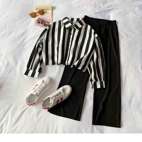 female fashion suit spring autumn 2021 new student striped sunscreen shirt + broad leg pants two pieces xs2d, Gray
female fashion suit spring autumn 2021 new student striped sunscreen shirt + broad leg pants two pieces xs2d, Gray