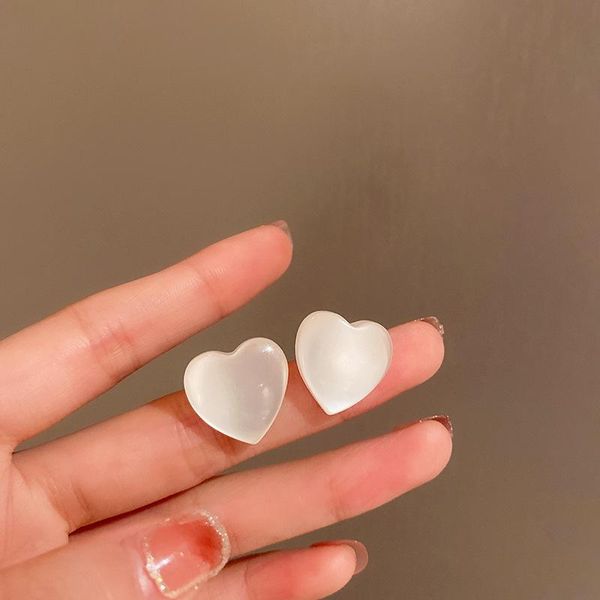 stud 2021 sweet graceful heart opal stone earrings for women girls cute small elegant temperament party jewelry, Golden;silver