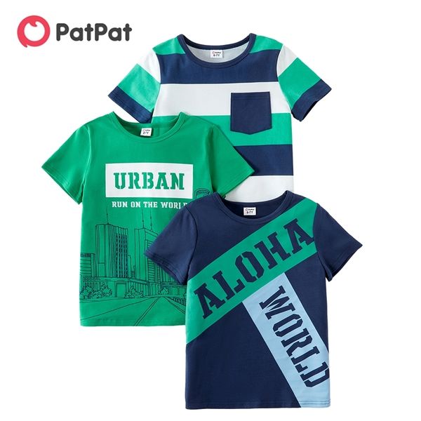 summer 3pcs kid boy casual letter t-shirt for 4-9y kids short-sleeve cotton tee clothes 210528, Blue