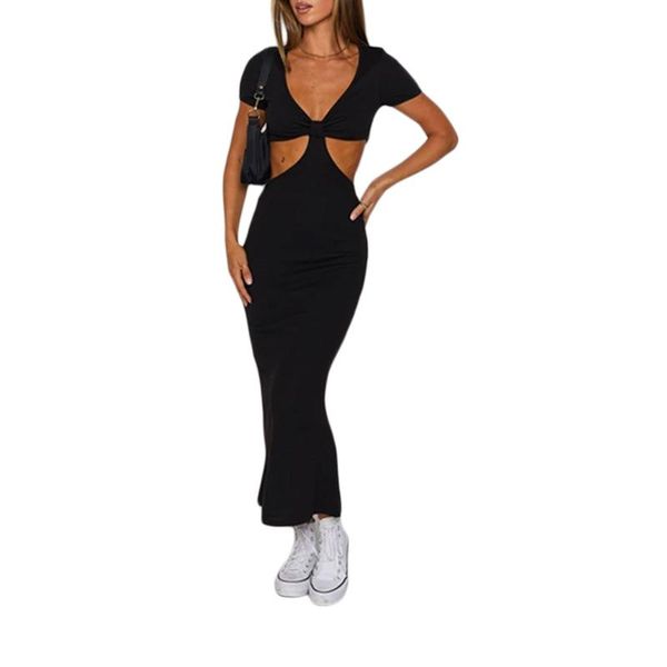 casual dresses women close-fitting hollow long dress solid color deep v-neck short sleeve, Black;gray
casual dresses women close-fitting hollow long dress solid color deep v-neck short sleeve, Black;gray