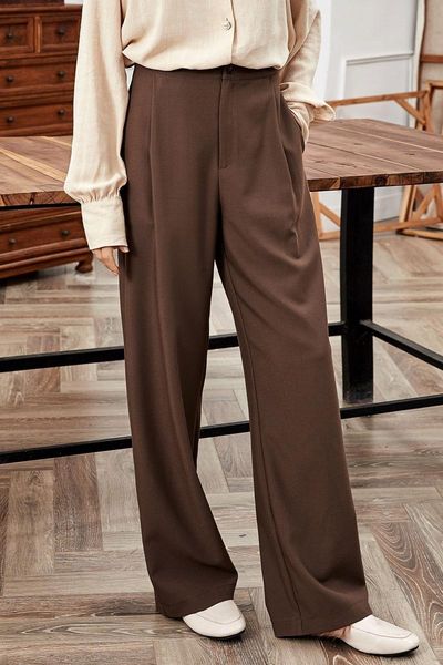 fall winter 2021 elegant trousers women loose high waist pants office retro straight pants female full length wide leg trouser, Black;white 
fall winter 2021 elegant trousers women loose high waist pants office retro straight pants female full length wide leg trouser, Black;white