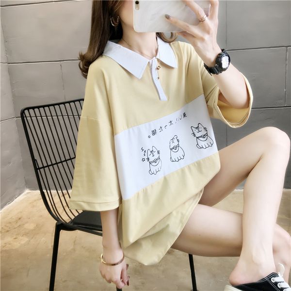 2021 summer new hit color cartoon cat print polo collar female short-sleeved loose college style t-shirt nqit, White
2021 summer new hit color cartoon cat print polo collar female short-sleeved loose college style t-shirt nqit, White