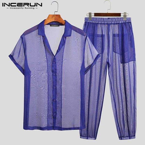 men's tracksuits incerun sets mesh see through solid lapel short sleeve shirt pants streetwear fashion party men suits 2 pieces s-5xl, Gray
men's tracksuits incerun sets mesh see through solid lapel short sleeve shirt pants streetwear fashion party men suits 2 pieces s-5xl, Gray