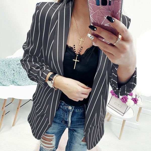 women's suits & blazers 2021 spring slim dress jacket office work opening corner ladies coat fashion stripes black white blazer women, White;black
women's suits & blazers 2021 spring slim dress jacket office work opening corner ladies coat fashion stripes black white blazer women, White;black