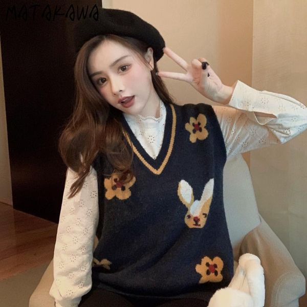 women's vests matakawa korean fashion knitted vest women spring loose cute v-neck woman sweater sleeveless waistcoat, Black;white
women's vests matakawa korean fashion knitted vest women spring loose cute v-neck woman sweater sleeveless waistcoat, Black;white