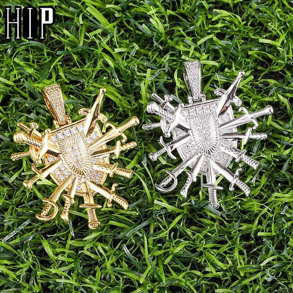 pendant necklaces hip hop shield with daggers bling cubic zirconia stones & pendants for men rapper jewelry solid back, Silver
pendant necklaces hip hop shield with daggers bling cubic zirconia stones & pendants for men rapper jewelry solid back, Silver