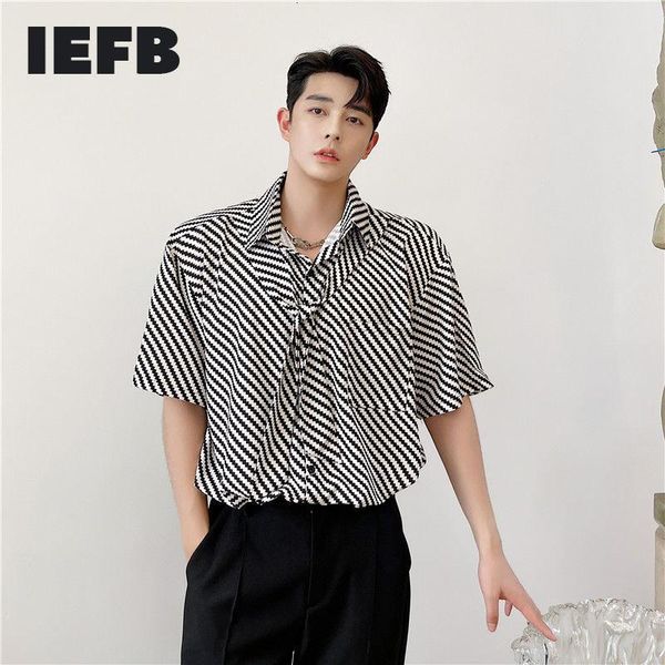 men's casual shirts iefb tie design stripe print niche shirt high street classic light luxury loose half sleeve fashion 2021 summer, White;black
men's casual shirts iefb tie design stripe print niche shirt high street classic light luxury loose half sleeve fashion 2021 summer, White;black
