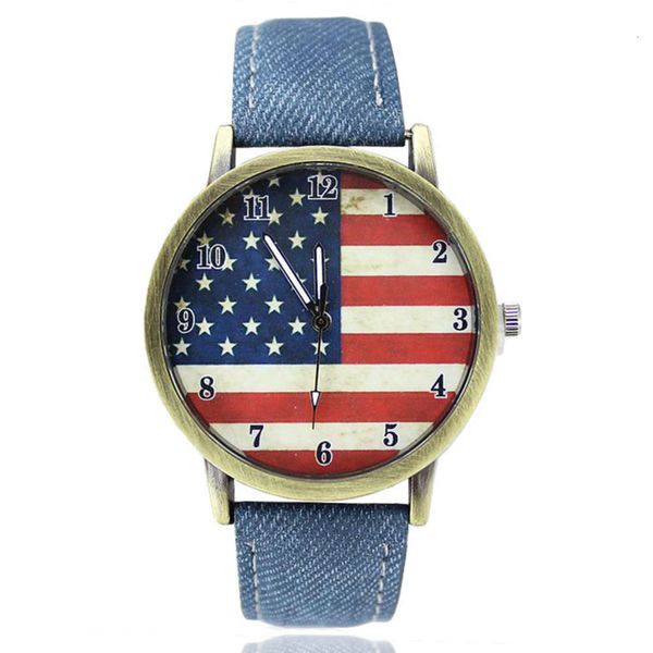 watch fashion denim style canvas belt american flag pattern quartz men, Slivery;brown
watch fashion denim style canvas belt american flag pattern quartz men, Slivery;brown