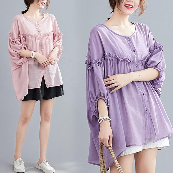 women's blouses & shirts #2854 white pink purple pleated ruffles blouse women batwing sleeved oversize vintage shirt o neck sunscreen t
women's blouses & shirts #2854 white pink purple pleated ruffles blouse women batwing sleeved oversize vintage shirt o neck sunscreen t