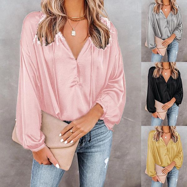 women's blouses & shirts solid color v-neck lantern long sleeve casual lady shirt drawstring plus size large loose fashion, White
women's blouses & shirts solid color v-neck lantern long sleeve casual lady shirt drawstring plus size large loose fashion, White