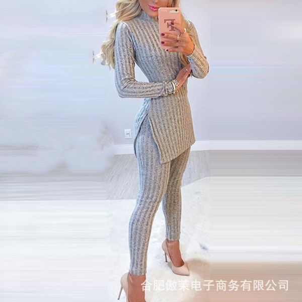 women's two piece pants 2 sets women set long sleeve female pencil with ribbed slit and tight knit high waist, White
women's two piece pants 2 sets women set long sleeve female pencil with ribbed slit and tight knit high waist, White