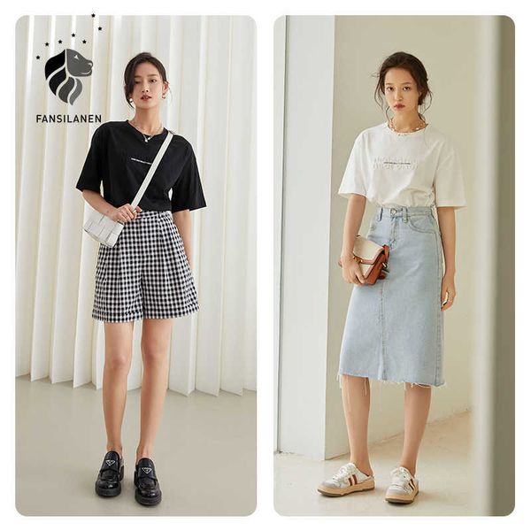 fansilanen 100% cotton office lady loose short-sleeved white t-shirt women summer korean style casual round neck 210607
fansilanen 100% cotton office lady loose short-sleeved white t-shirt women summer korean style casual round neck 210607