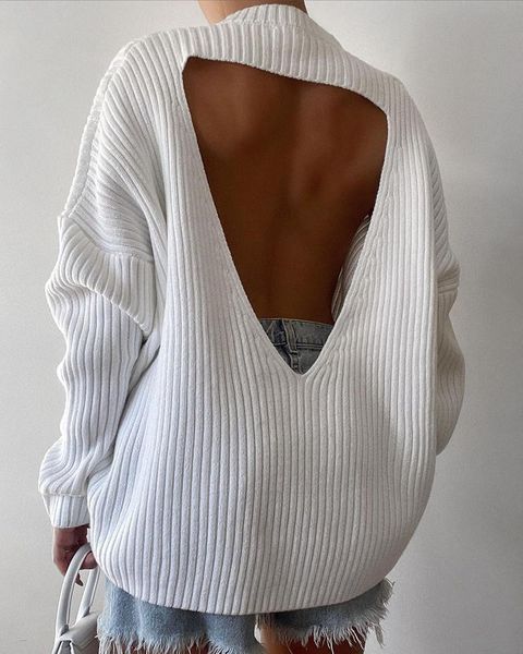 women's sweaters knit sweater women cutout backless batwing sleeve, White;black
women's sweaters knit sweater women cutout backless batwing sleeve, White;black