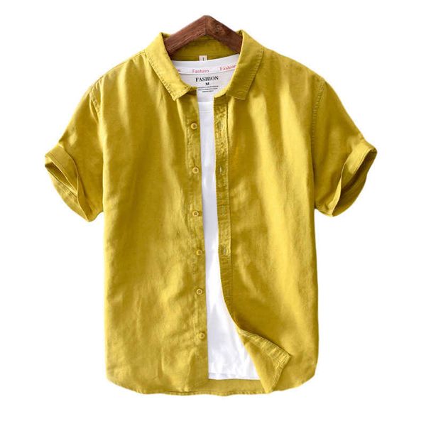 cotton linen short sleeve shirts for men casual fashion yellow turn down collar male summer classic basic clothing 210601, White;black
cotton linen short sleeve shirts for men casual fashion yellow turn down collar male summer classic basic clothing 210601, White;black