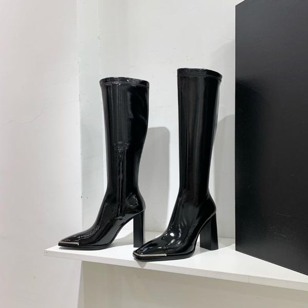 boots women shoes autumn winter patent leather super high heels stretch metal zip designer square toe botas de mujer, Black
boots women shoes autumn winter patent leather super high heels stretch metal zip designer square toe botas de mujer, Black