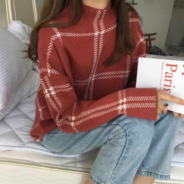 2021 new women winter warm chic pullovers rec black xmas knitted loose sweater fashion korean casual plaid turtleneck knit, White;black
2021 new women winter warm chic pullovers rec black xmas knitted loose sweater fashion korean casual plaid turtleneck knit, White;black