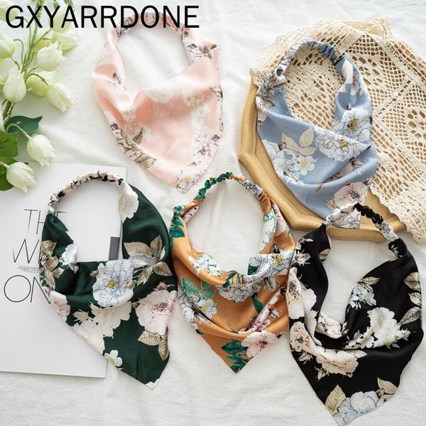 hair accessories 2021 woman satin flower print triangle bandanas women elastic hairband headwear turban headband ornament