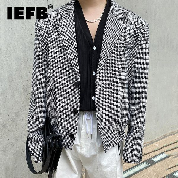 men's suits & blazers iefb autumn black white lattice print short suit coat for men 2021 casual blazer signle breasted clothing 9y8773, White;black 
men's suits & blazers iefb autumn black white lattice print short suit coat for men 2021 casual blazer signle breasted clothing 9y8773, White;black