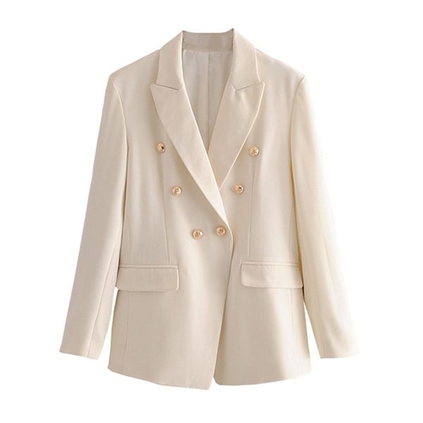 stylish designer blazer jacket women's double breasted metal buttons solid femme jackets 210930, White;black
stylish designer blazer jacket women's double breasted metal buttons solid femme jackets 210930, White;black