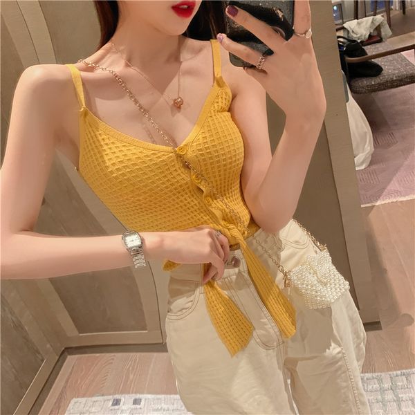 2021 new fashion waffle yellow black sleeveless v neck tie front button up basic cami crop summer camisole women c268 mafm, White
2021 new fashion waffle yellow black sleeveless v neck tie front button up basic cami crop summer camisole women c268 mafm, White
