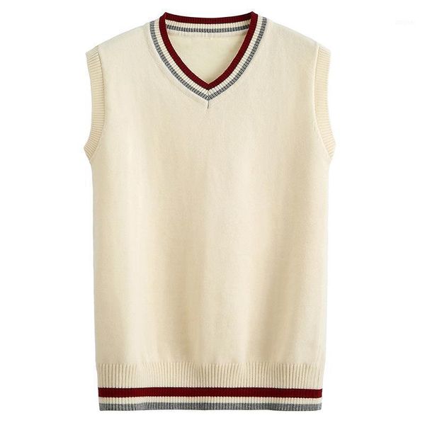 spring and summer department college style sleeveless loose edition knitted v-neck class sweater women's sweaters, White;black 
spring and summer department college style sleeveless loose edition knitted v-neck class sweater women's sweaters, White;black