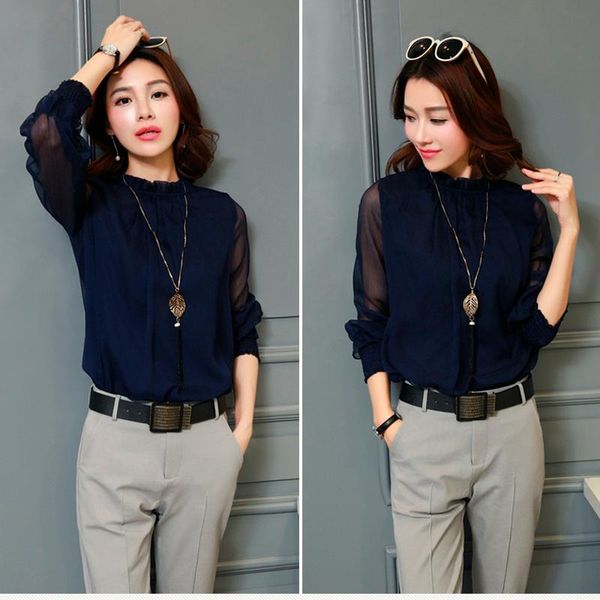women's blouses & shirts chiffon blouse women long sleeve stand neck work wear elegant lady casual blusas plus size, White
women's blouses & shirts chiffon blouse women long sleeve stand neck work wear elegant lady casual blusas plus size, White