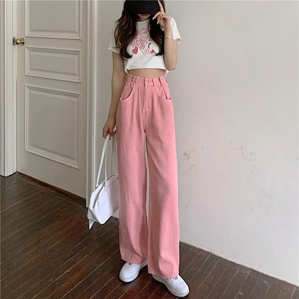 women's jeans high waist pink green white streetwear adjustable baggy wide leg trouser casual mom straight denim pants, Blue
women's jeans high waist pink green white streetwear adjustable baggy wide leg trouser casual mom straight denim pants, Blue