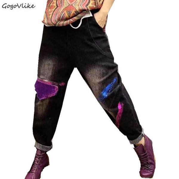 women's pants & capris gold painted spring fashion korean brand ladies punk trousers women ripped vintage jeans elastic female harem sa, Black;white
women's pants & capris gold painted spring fashion korean brand ladies punk trousers women ripped vintage jeans elastic female harem sa, Black;white